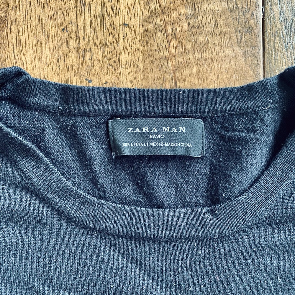 Zara Man Black Crewneck Cotton Sweater size L